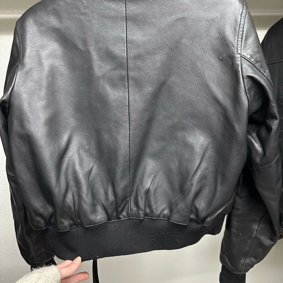 All Saints Orten Black Leather Bomber Jacket - Picture 4 of 7